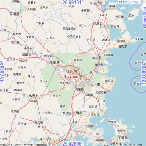Fuzhou on map