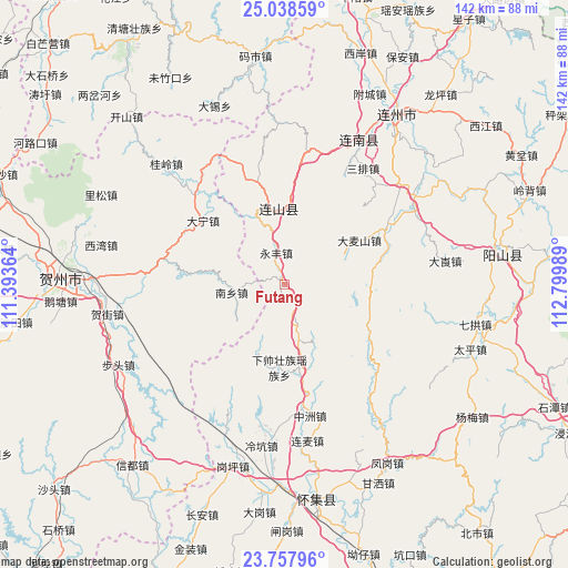 Futang on map