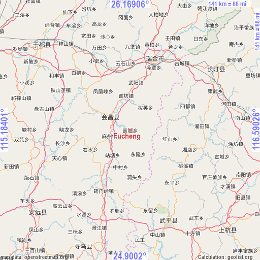 Fucheng on map