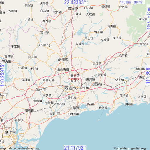 Fenjie on map