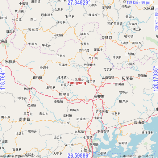Fengyang on map