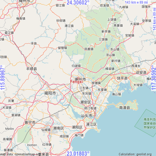 Fengxi on map