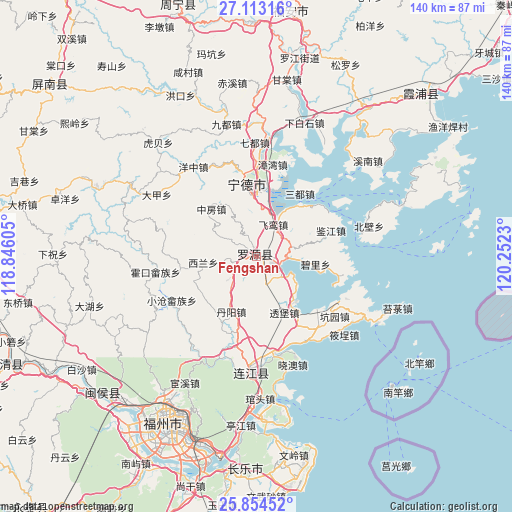 Fengshan on map