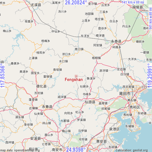 Fengshan on map