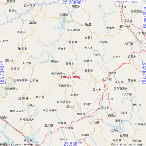 Fengcheng on map