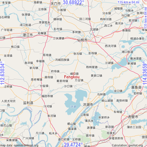 Fengkou on map