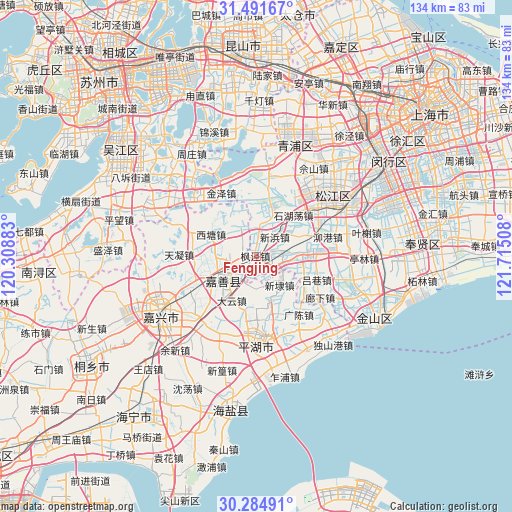 Fengjing on map