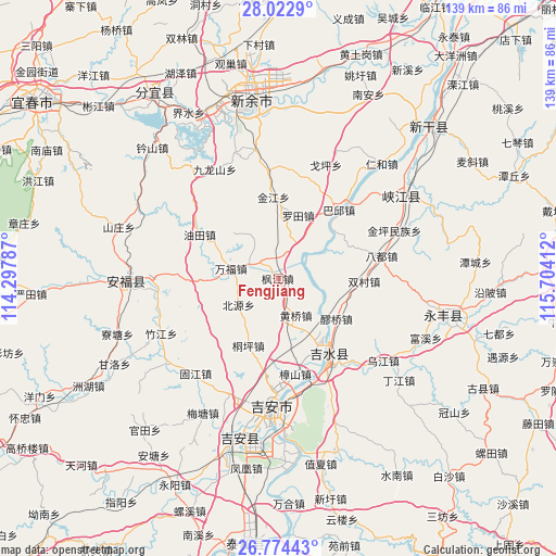 Fengjiang on map