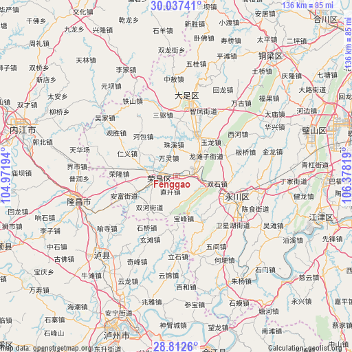 Fenggao on map