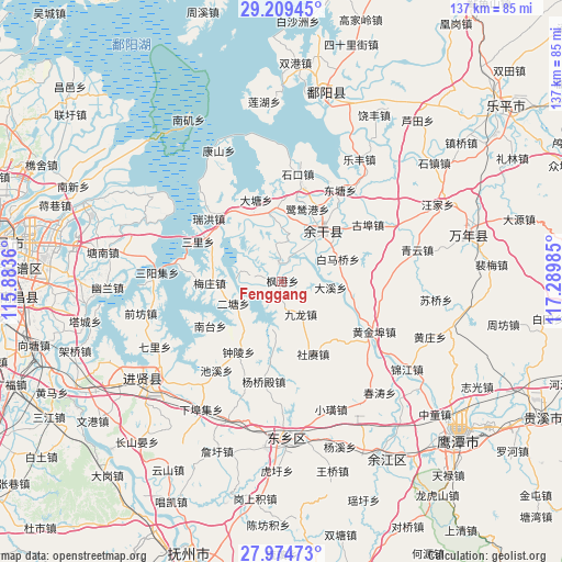 Fenggang on map