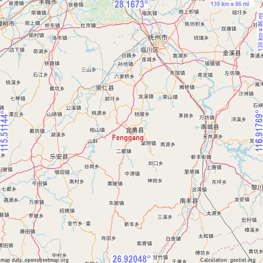 Fenggang on map