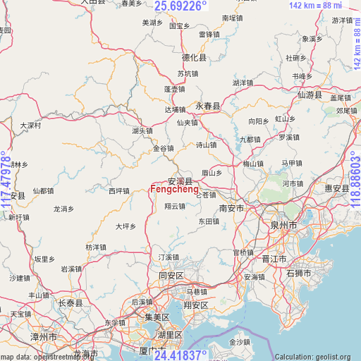 Fengcheng on map