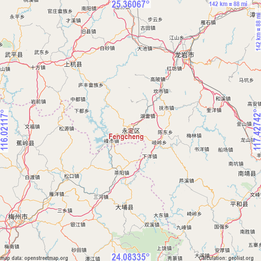 Fengcheng on map