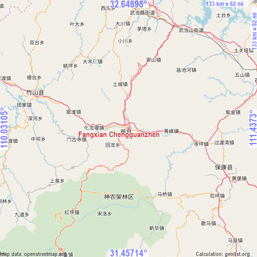 Fangxian Chengguanzhen on map