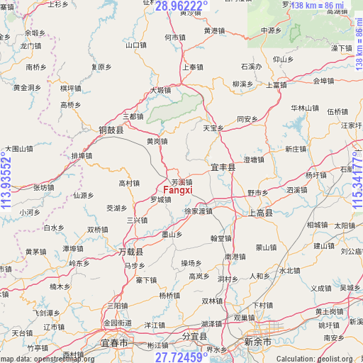 Fangxi on map