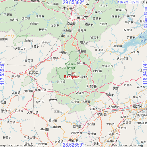 Fangcun on map