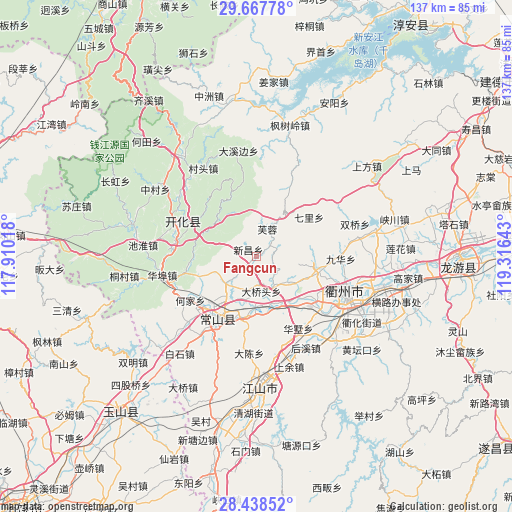 Fangcun on map