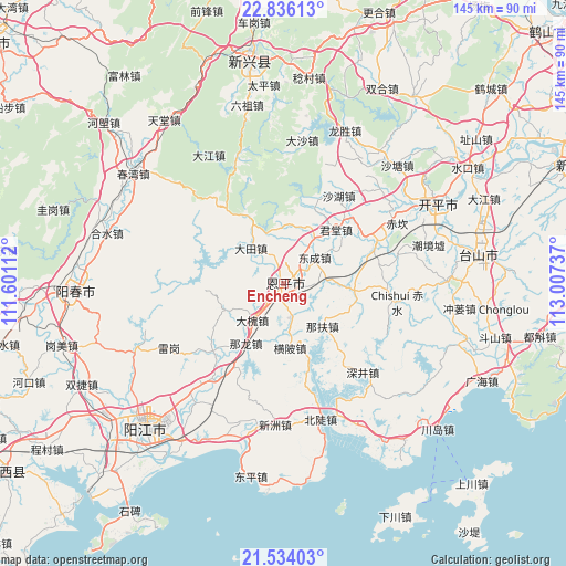 Encheng on map