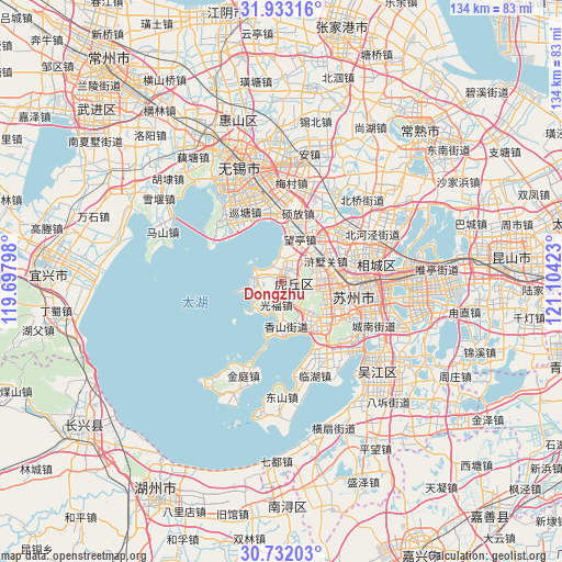 Dongzhu on map