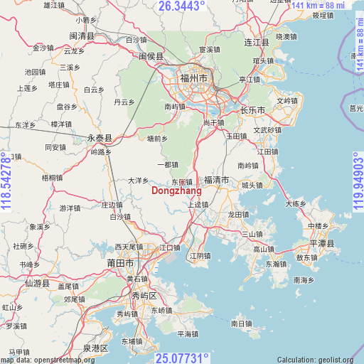 Dongzhang on map