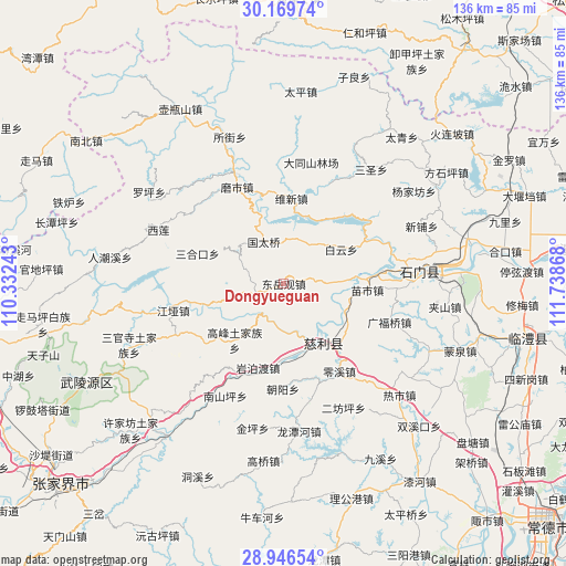 Dongyueguan on map