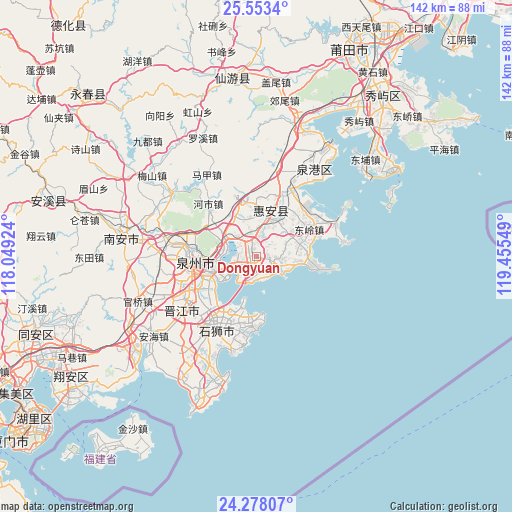 Dongyuan on map