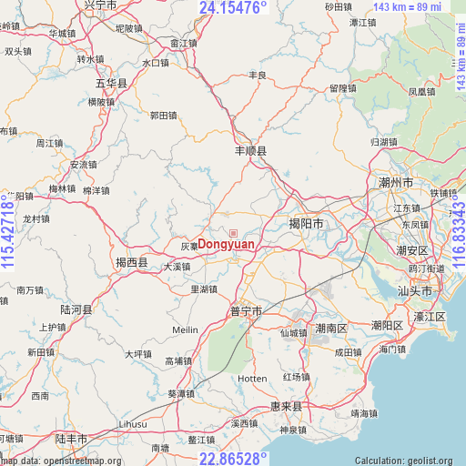 Dongyuan on map