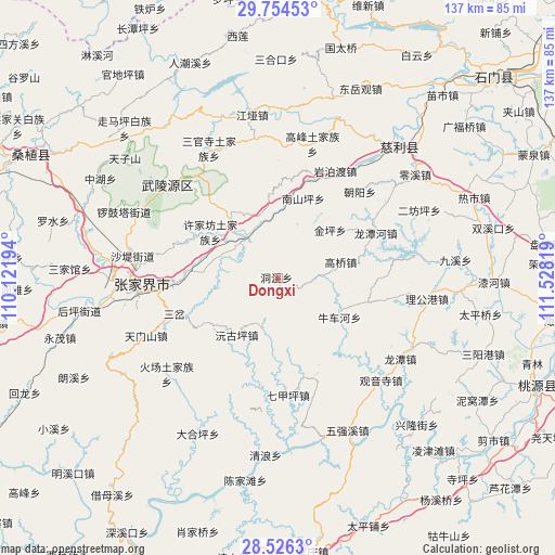 Dongxi on map