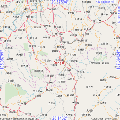 Dongxi on map