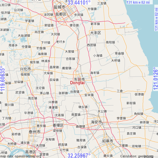 Dongtai on map