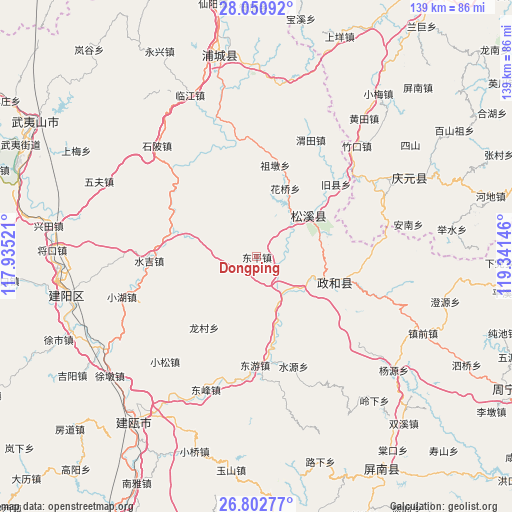 Dongping on map