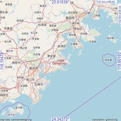 Dongling on map