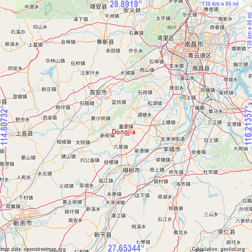 Dongjia on map