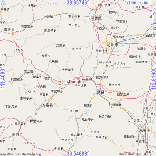 Donghu on map