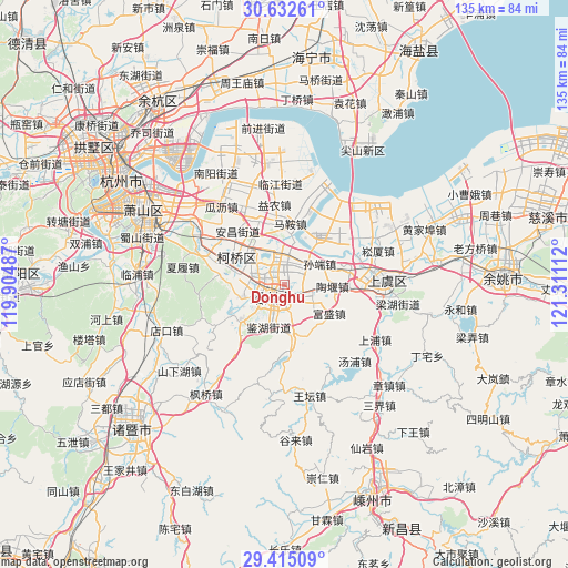 Donghu on map