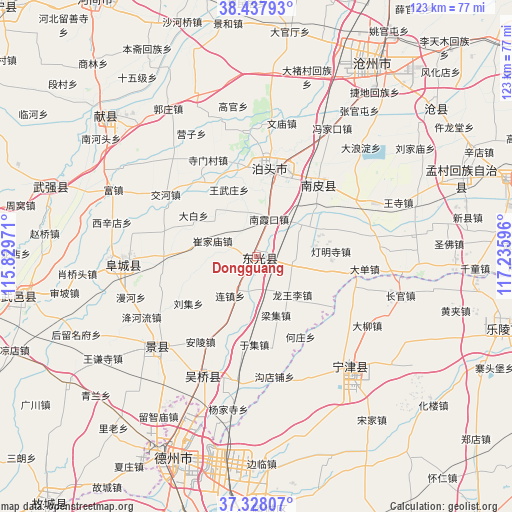 Dongguang on map