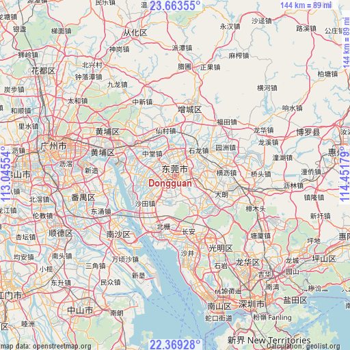 Dongguan on map