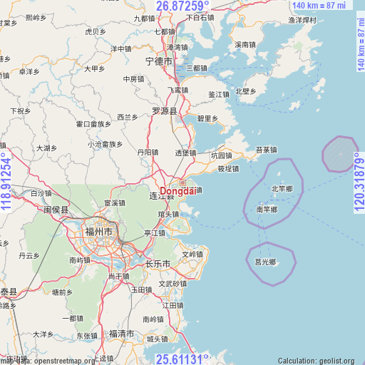 Dongdai on map