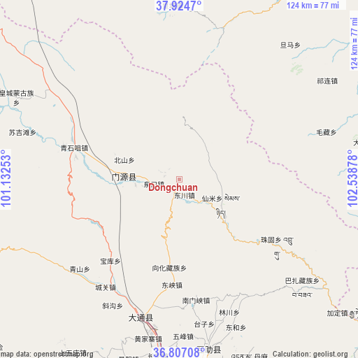 Dongchuan on map