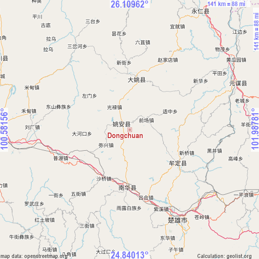 Dongchuan on map