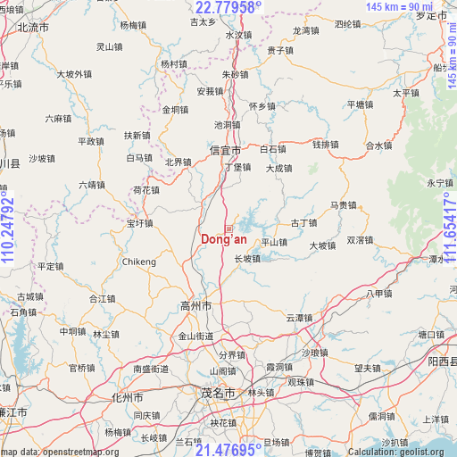 Dong’an on map