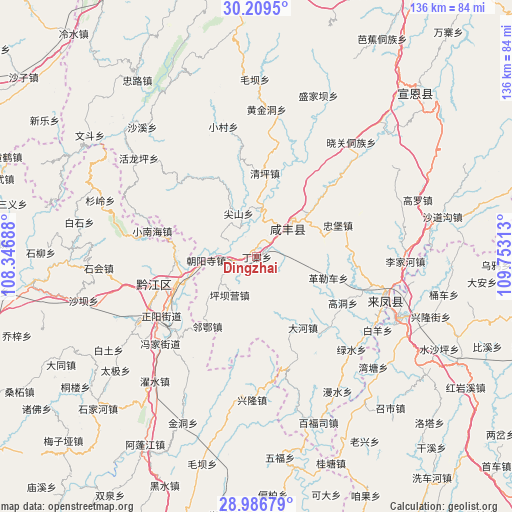 Dingzhai on map