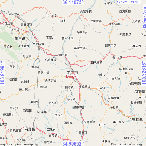 Dingxi on map