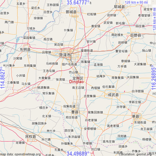 Dingtao on map