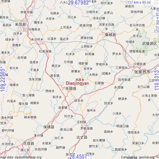 Diaojingyan on map