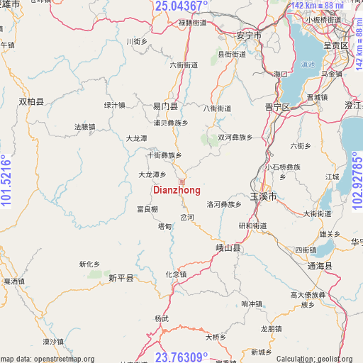 Dianzhong on map