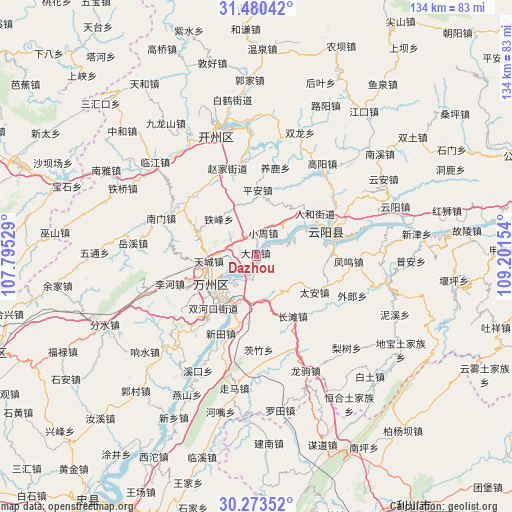 Dazhou on map