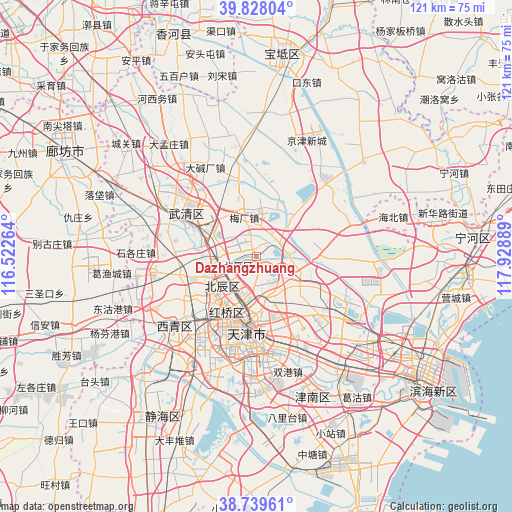 Dazhangzhuang on map