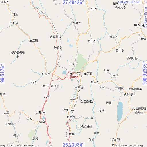 Lijiang on map