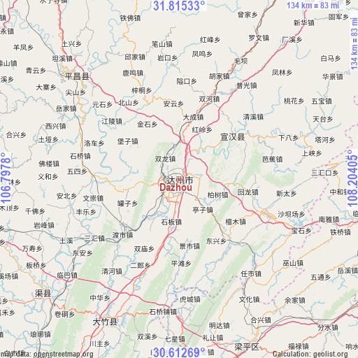 Dazhou on map